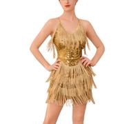 EFOGEP Womens Latin Dress Sequins Flapper Dance Costume | Sexy Lace Up Backless Sparkly Tassels Fringe Dresses for Great Gatsby Cocktail Ballroom Salsa Jazz Performance