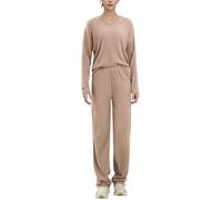 EFOGEP Womens Pajama Sets 2PCS: Long Sleeve Lounge Wear Ribbed Knit V Neck Pullover Top Sweater and Wide Leg Trousers Pjs Tracksuit Sleepwear Homewear Fall Winter Warm Clothes with Pockets Khaki XS