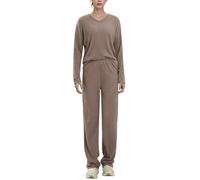 EFOGEP Womens Pajama Sets 2PCS: Long Sleeve Ribbed Knit V Neck Pullover Top Sweater and Wide Leg Trousers Pjs Tracksuit Lounge Wear Sleepwear Homewear Fall Winter Clothes with Pockets Dark Khaki M