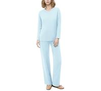 EFOGEP Womens Pajama Sets 2PCS: Long Sleeve Ribbed Knit V Neck Pullover Top Sweater and Wide Leg Trousers Pjs Tracksuit Lounge Wear Sleepwear Homewear Fall Winter Warm Clothes with Pockets Blue L