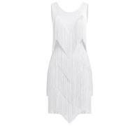 EFOGEP Women's Tassel Latin Dance Dress Vintage 1920s Sleeveless Sexy Cocktail Party Fringe Flapper Fancy Dresses Mini Tango Samba Cha Cha Clubwear Ballroom Costumes White L