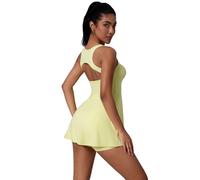 EFOGEP Womens Tennis Dress with Built in Shorts and Bra Sleeveless A Line Sports Dresses & Separate Shorts 2 Piece Pickleball Golf Athletic Workout Training Yoga Gym Tracksuit Yellow S