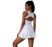 EFOGEP Womens Tennis Dress with Built in Shorts and Bra Sleeveless A Line Sports Dresses & Separate Shorts 2 Piece Pickleball Golf Athletic Workout Training Yoga Gym Tracksuit White L