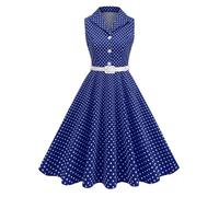 EFOGEP Women's Vintage 1950s Rockabilly Swing Dress Elegant Polka Dot Lapel Cocktail Audrey Hepburn Style Formal Prom Tea Party Midi Dresses with Belt, darkblue, S