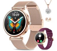 Efolen Smart Watches for Women (Answer/Make Call), 1.27”HD Screen Bluetooth Smartwatch for Android iOS Phones, Step Counting, Fitness Trackers with HR/SpO2/BP/Sleep Monitor, Necklace Ring Rosegold