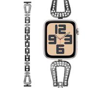 Efolen Strap Compatible Apple Watch Series 10 9 8 7 6 5 4 3 2 1 SE, Ultra,Bling Diamond Matal Bracelet Women Adjustable Replacement Strap for iWatch 38/40/41/42/44/45/46/49mm Black-S