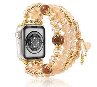 Efolen Strap Compatible with Apple Watch Strap 38/40/41/42/44/45/46/49mm Glitter Jewelry Beads Elastic Replacement iWatch Band for Series 9/8/7 SE/6/5/4/3/2/1 Ladies B-Brown