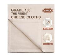eFond 1-Pack Cheese Cloths for Straining, 50x50cm Squares with Hemmed Edges, Grade 100 Ultra Fine Reusable Muslin Cloths, Unbleached Cotton Cheesecloth for Nut Milk, Butter, Baking & Cooking