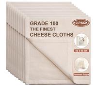 eFond 10-Pack Cheese Cloths for Straining, 50x50cm Squares with Hemmed Edges, Grade 100 Ultra Fine Reusable Muslin Cloths, Unbleached Cotton Cheesecloth for Nut Milk, Butter, Baking & Cooking
