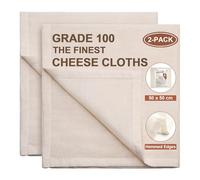 eFond 2-Pack Cheese Cloths for Straining, 50x50cm Squares with Hemmed Edges, Grade 100 Ultra Fine Reusable Muslin Cloths, Unbleached Cotton Cheesecloth for Nut Milk, Butter, Baking & Cooking