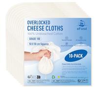 eFond Cheesecloth, 50x50cm Squares with Overlocked Edges, Grade 100 Ultra Fine Mesh Cheese Cloths for Straining Butter, Nut Milk, Yogurt, Reusable Muslin Cloths for Cooking, Roasting Turkey (10-Pack)