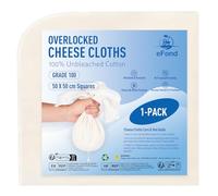 eFond Cheesecloth, 50x50cm Squares with Overlocked Edges, Grade 100 Ultra Fine Mesh Cheese Cloths for Straining Butter, Nut Milk, Yogurt, Reusable Muslin Cloths for Cooking, Roasting Turkey (1-Pack)