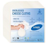 eFond Cheesecloth, 50x50cm Squares with Overlocked Edges, Grade 100 Ultra Fine Mesh Cheese Cloths for Straining Butter, Nut Milk, Yogurt, Reusable Muslin Cloths for Cooking, Roasting Turkey (8-Pack)