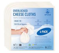 eFond Cheesecloth, 50x50cm Squares with Overlocked Edges, Grade 100 Ultra Fine Mesh Cheese Cloths for Straining Butter, Nut Milk, Yogurt, Reusable Muslin Cloths for Cooking, Roasting Turkey (4-Pack)