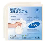 eFond Cheesecloth, 50x50cm Squares with Overlocked Edges, Grade 100 Ultra Fine Mesh Cheese Cloths for Straining Butter, Nut Milk, Yogurt, Reusable Muslin Cloths for Cooking, Roasting Turkey (2-Pack)