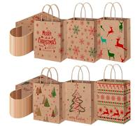 Eforcase 24PCS Christmas Paper Gift Bags Bulk with Handle Holiday Elk Merry Christmas Trees Snowflake Small Kraft Paper Treat Bags for Xmas Goody Bag, Party Favor Supplies, 6 Designs