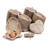 Eforcase 25PCS Easter Egg Carton Bulk, 3 Count Chicken Egg Gift Carton Heart Shaped Paper Pulp Eggs Container with Jute Rope Reusable Baskets Holder Storage Box Holder Tray for Valentine Gifts Easter