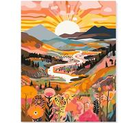 EFOTIML Paint by Numbers Kit for Adults Beginners & Kids Ages 8-12,1 Pack 16x20 inches Canva for Painting Kits for Adults in Colorful Box(Without Frame)- Sunrise Mountains and Rivers