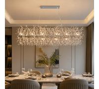 EFPD Modern Crystal Dandelion Chandelier Firework Chandelier for Bedroom Living Room Dining Room Oversized Stainless Steel Chandelier (Silver-Long, 18 Lights)