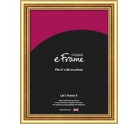 eFrame 21x28cm Frame - Strong Gold Wood 28x21cm Picture Frame / 21x28cm Gold Photo Frame. Fitted with Clear Perspex (Non-Glass), 2mm MDF Back and Wall Hanging Fixings