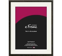 eFrame 21x28cm Frame - Versatile Open Grain Black Wood 28x21cm Picture Frame / 21x28cm Black Photo Frame. Fitted with Clear Perspex (Non-Glass), White Window Mount