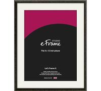 eFrame 9x12inch Frame - Versatile Open Grain Black Wood 12x9inch Picture Frame (22.9x30.5cm) / 9x12inch Black Photo Frame. Fitted with Clear Perspex (Non-Glass), White Window Mount