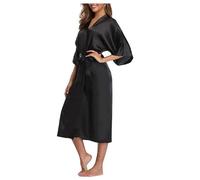 EFRJUWI Black Women Silk Rayon Robe Sexy Long Lingerie Sleepwear Kimono Yukata Nightgown Plus Size S M L XL XXL XXXL(Black,L)