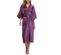 EFRJUWI Black Women Silk Rayon Robe Sexy Long Lingerie Sleepwear Kimono Yukata Nightgown Plus Size S M L XL XXL XXXL(Dark Grey,XXL)