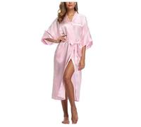 EFRJUWI Black Women Silk Rayon Robe Sexy Long Lingerie Sleepwear Kimono Yukata Nightgown Plus Size S M L XL XXL XXXL(GRAY,S)