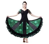 EFRJUWI Modern Dance, Social Dance, Large Swing Dress, Short Sleeved Floral Mesh Dance Costume(Green,4XL)