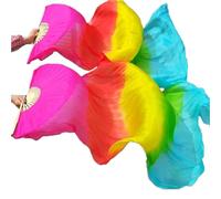 EFRJUWI Real Silk Fan For Women Belly Dancing Performance Fans Gradient Color Dancer Practice Long 1 Pair(Color 21,150x90cm)