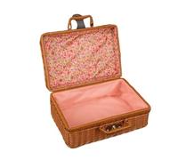 EFRJUWI Vintage PP Rattan Woven Storage Box With Lid, Portable Travel Box, Perfect For Wedding And Festival Packing(Pink,22X17X11CM)