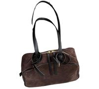 EFRJUWI Women's Cow Genuine Leather Tote Bag Suede Commuting Cowhide Handbags Large Capacity for Work Shopping Travel Daily Use(Coffee,32x11x17cm)
