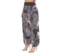 EFTINAN Women's Italian Paisley Print Baggy Harem Alibaba Pants Ladies Plain Trousers UK (UK, Numeric, 12, Regular, Regular, Black Paisley)