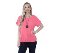 EFTINAN Women's Italian Short Sleeve Top Plain Cotton T-Shirt with Necklace UK 8-26