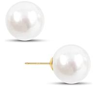 EFTKOY Big Simulated Pearl Earrings -18K Gold Plated Sterling Silver Oversized Faux Round Large Pearl Studs for Women,Hypoallergenic to Sensitive Ears, 12MM, Yellow Gold, Pearl