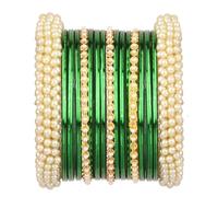 Efulgenz Faux Pearl Bangle Set Indian Wedding Party Bangles Set for Women Faux Pearl Rhinestone Bracelet Bangle with Glossy Metal Bangles Bollywood Fashion Costume Accessories Jewelry for Women, 10