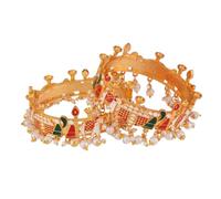 Efulgenz Indian Bangle Set for Women Rajwadi Style Bangle Set Indian Gold Tone Elephant Faux Pearl Beaded Bangles Bracelet Indian Bridal Jewelry for Wedding Bollywood Fashion Jewelry, 2-8, Alloy, no