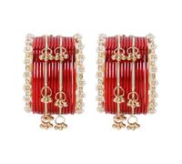 Efulgenz Indian Bangles for Women Kashmiri Bangles Bracelet Set Boho Oxidized Faux Pearl Bracelet Glossy Metal Bangle Set Fashion Statement Wedding Bridal Jewelry for Women (32 Pcs), 10, Alloy, no
