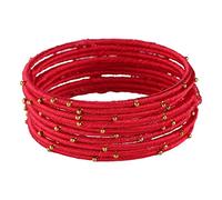Efulgenz Indian Bangles for Women Silk Thread Bangles Bollywood Gold Tone Beads Silk Thread Wedding Bridal Bracelet Bangle Set for Women Fashion Jewelry (12 Pcs), 2-8, Alloy, no gemstone