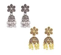 Efulgenz Indian Bollywood Fashion Earrings for Women Vintage Antique Tribal Oxidized Floral Jhumka Jhumki Earring Set Statement Earrings Jewelry for Women, No Gemstone
