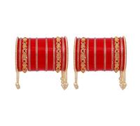 Efulgenz Indian Bridal Bangle Set for Women Chura Bangles Red Punjabi Chuda Acrylic Bangle Set for Wedding Faux Pearl Tassel Faux Kundan Rhinestone Crystal Bridal Dulhan Choora Fashion Jewelry (60 Pcs