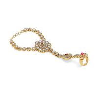 Efulgenz Indian Hand Chain Finger Ring Bracelet Indian Crystal Kundan Finger Ring Link Chain Wedding Bridal Bracelet Jewelry