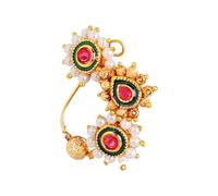Efulgenz Indian Jewelry Nose Ring Nath Nathani Stud Pin Fake Nose Stud Ring Wedding Beaded Faux Pearl Drop Kundan Crystal Bollywood Bridal Non Piercing Jewelry for Women