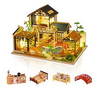 efun Miniature DIY Dolls House Kit, Wooden Doll Kit Furniture and Music Box, Handmade Crafts Adults, 1:24 Birthday, Valentine's Day Father's Day(Green Courtyard), 29.5x22.5x20 centimeter (WC-PH-1383)