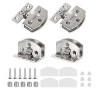 EFUTURETIME 4 x Glass Door Hinges for Tempered Glass with a Thickness of 6-10 mm, Brushed Glass Door Hinges, No Drilling, with Screws and Rubber Buffer to Prevent Scratches and Slips