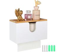 EFUTURETIME Bamboo Wall Towel Dispenser, 27.5 x 16 x 13 cm, Paper Towel Dispenser with Magnetic Lid for Folded in V/C/Z, Kitchen, Bathroom, White