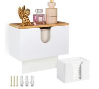 EFUTURETIME Towel Dispenser Set for Paper Towels Made of Bamboo, Paper Towel Dispenser Wall + Small Tissue Box | 27.5 x 16 x 13 cm + 12 x 6.8 x 8.5 cm, for H2 Paper Towels, Napkins, White