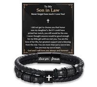 EFVISD Leather Cross Bracelet for Men, Lover You Forever To My Dad Husband Grandpa Uncle Son Bracelet for Men Fathers Day Christmas Valentines Birthday Easter Graduation Thanksgiving Christian Gifts