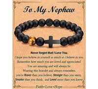 EFVISD Mens Teen Boys Cross Bracelet Gifts for Dad Husband Godfather Son Grandson Nephew, Anniversary Birthday Christmas Religious Christian Catholic Bracelet Gifts for Him Men Teenage Boys, 9", Stone